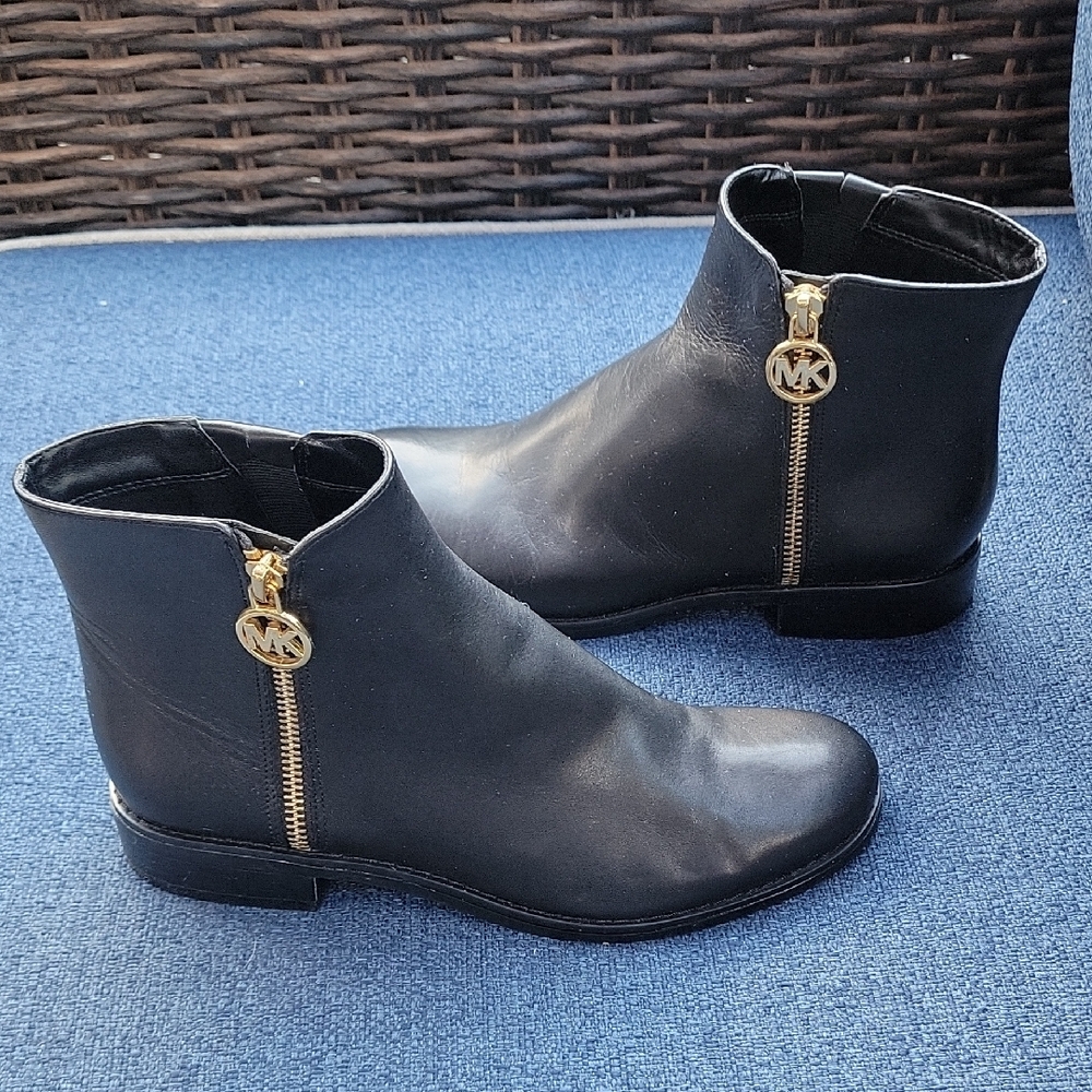 Michael Kors Black Ankle Booties with Gold Zipper